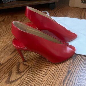 Jimmy Choo Red Leather Slingback Peep Toe Heels 4” Size 37 (7)